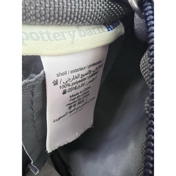 Pottery Barn Kids Backpack Airplane Bus Truck Print Gray Blue 13x14x6 Preschool - Picture 10 of 11